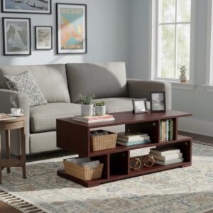 RIZIK STORE Engineered Wood Coffee Table in Walnut Finish | Modern Living Room Center Table with Suede Texture | Sofa & Tea Table | 3-Year Warranty (Brown)